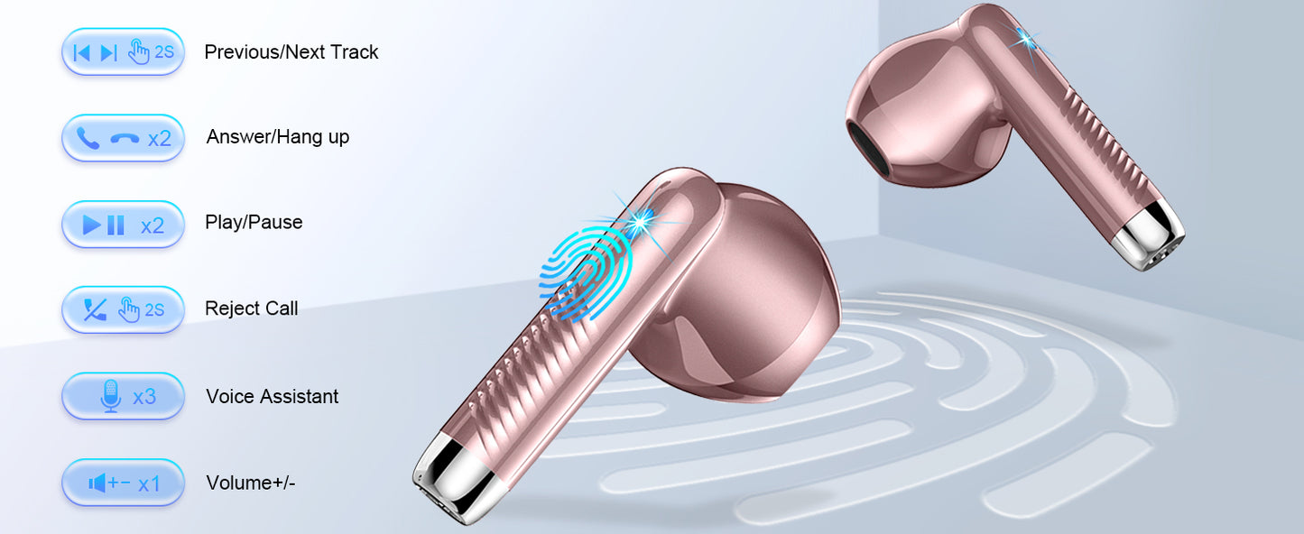 DRSAEC Wireless Earbuds, Bluetooth 5.3 Ear Buds/LED Power Display Headphones, in-Ear Noise Cancelling Mic