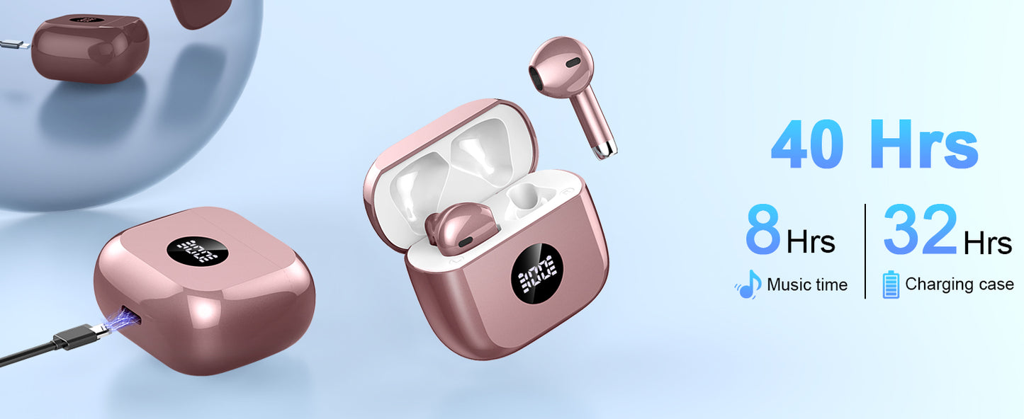 DRSAEC Wireless Earbuds, Bluetooth 5.3 Ear Buds/LED Power Display Headphones, in-Ear Noise Cancelling Mic