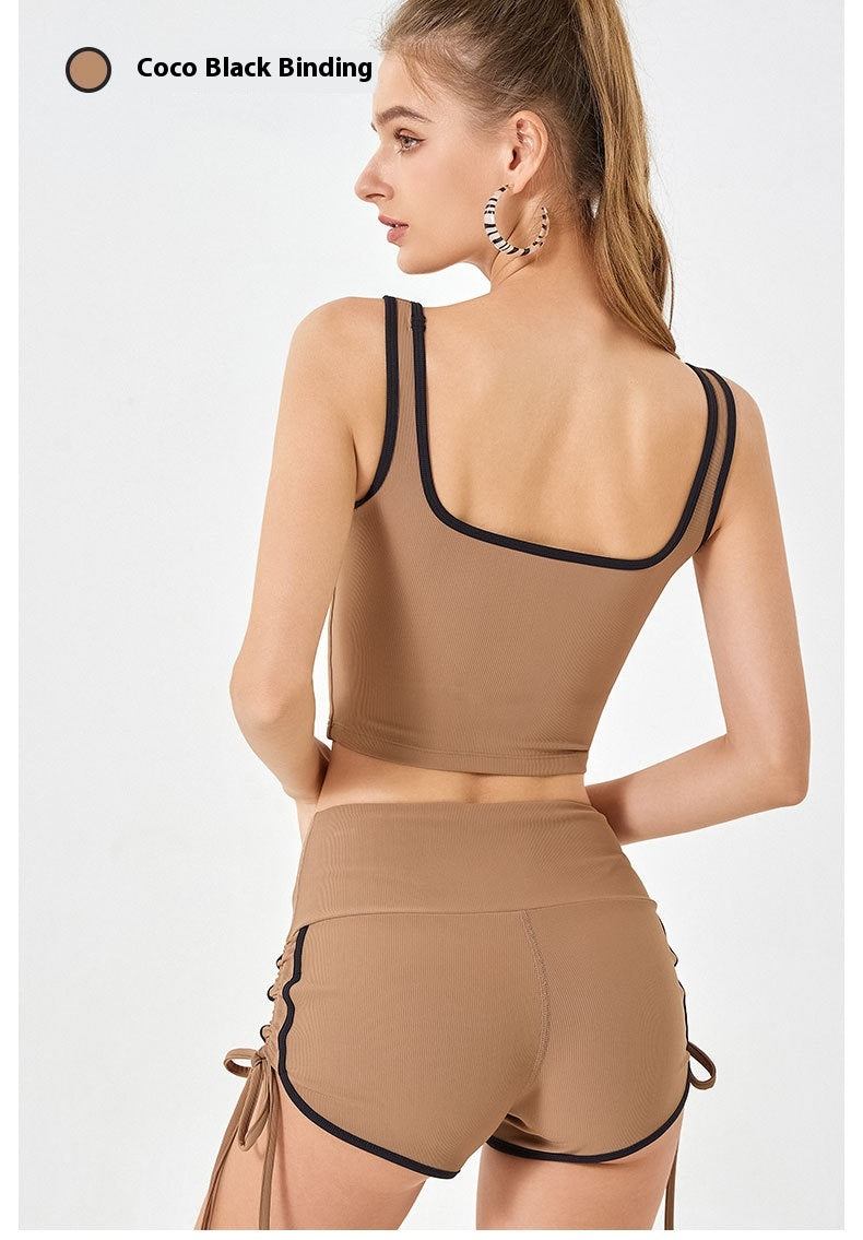 Women's Thin Drawstring Sports Yoga Shorts/High Elastic Fitness Running Shorts