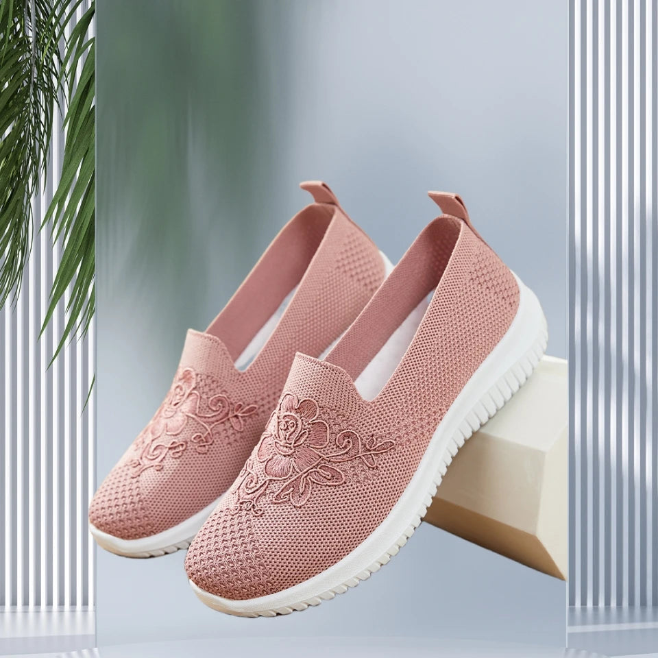 Women's breathable hollow flat shoes shallow mouth flower/solid color mesh shoes fashionable lazy shoes