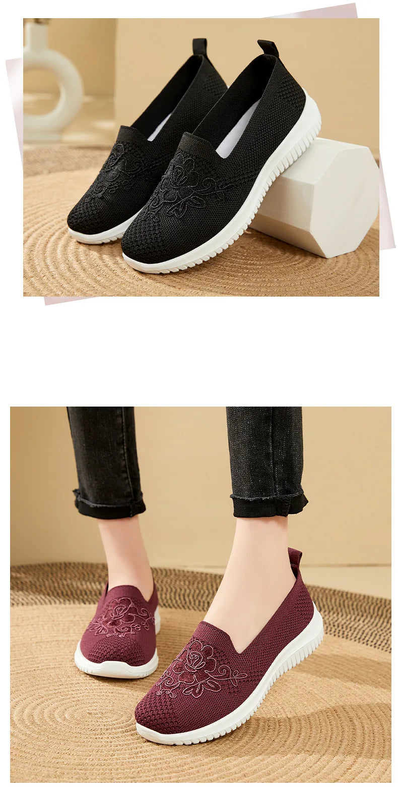 Women's breathable hollow flat shoes shallow mouth flower/solid color mesh shoes fashionable lazy shoes