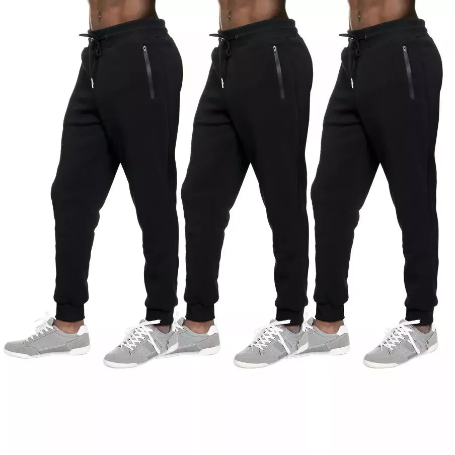 3 PACK: Men's Fleece Lined Slim Fit Casual Tech Jogger Sweatpants Zipper Pockets/for Casual Wear Sports and Loungewear S-3XL