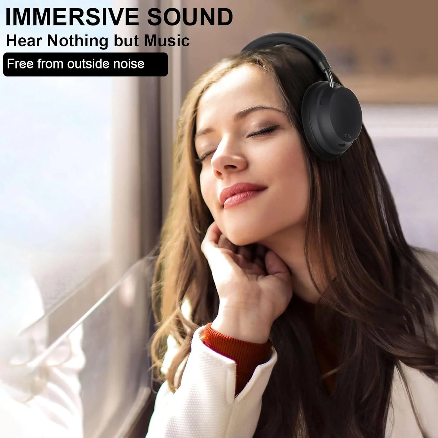 APP T-fun NC45 Bluetooth Active Noise Cancelling Headphones/Comfortable Wireless Over Ear Headphones with Mic, Hi-Res Audio,