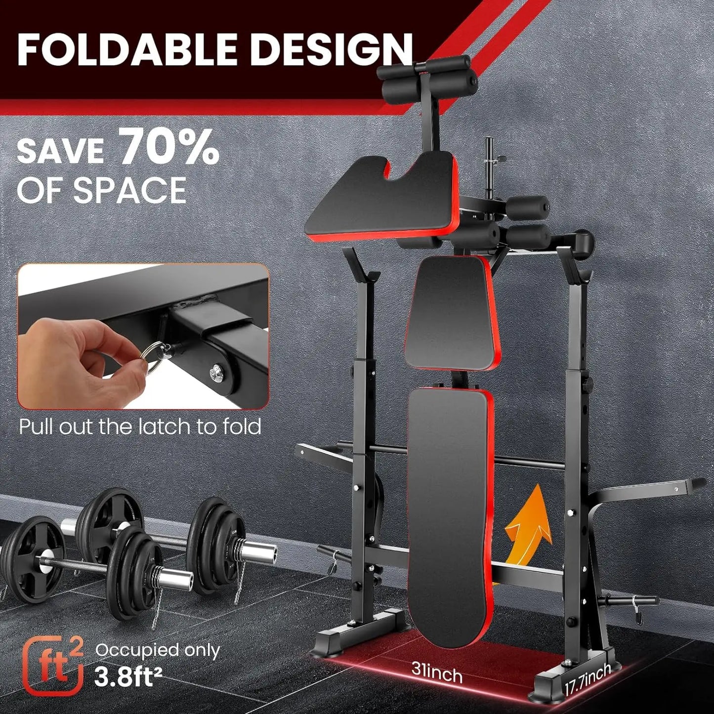 6 in 1 660lbs Weight Bench Set with Squat Rack Bench Press Set/with Barbell Rack Adjustable Incline Strength Training Workout