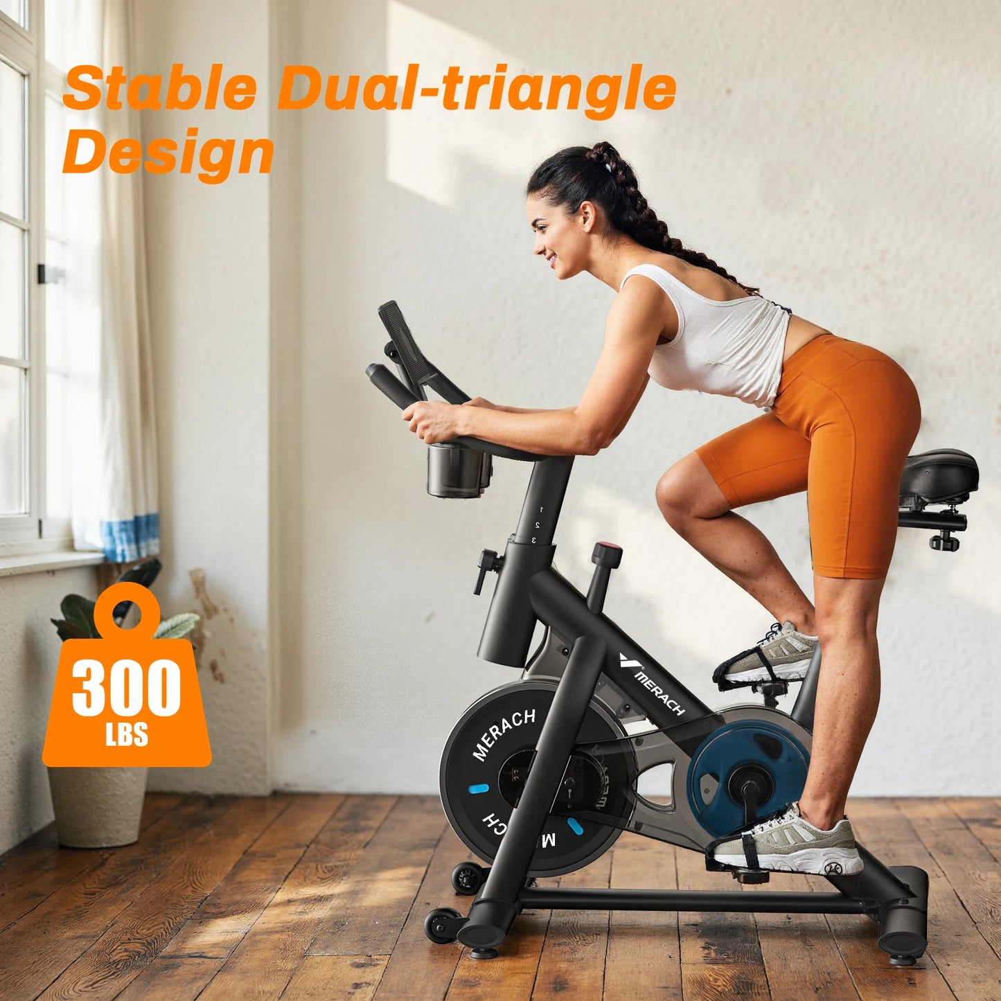 MERACH Exercise Bike Brake Pad Stationary Bike Low Noise Indoor Cycling Bike/270lbs Weight Capacity Tablet Mount Fitness Courses
