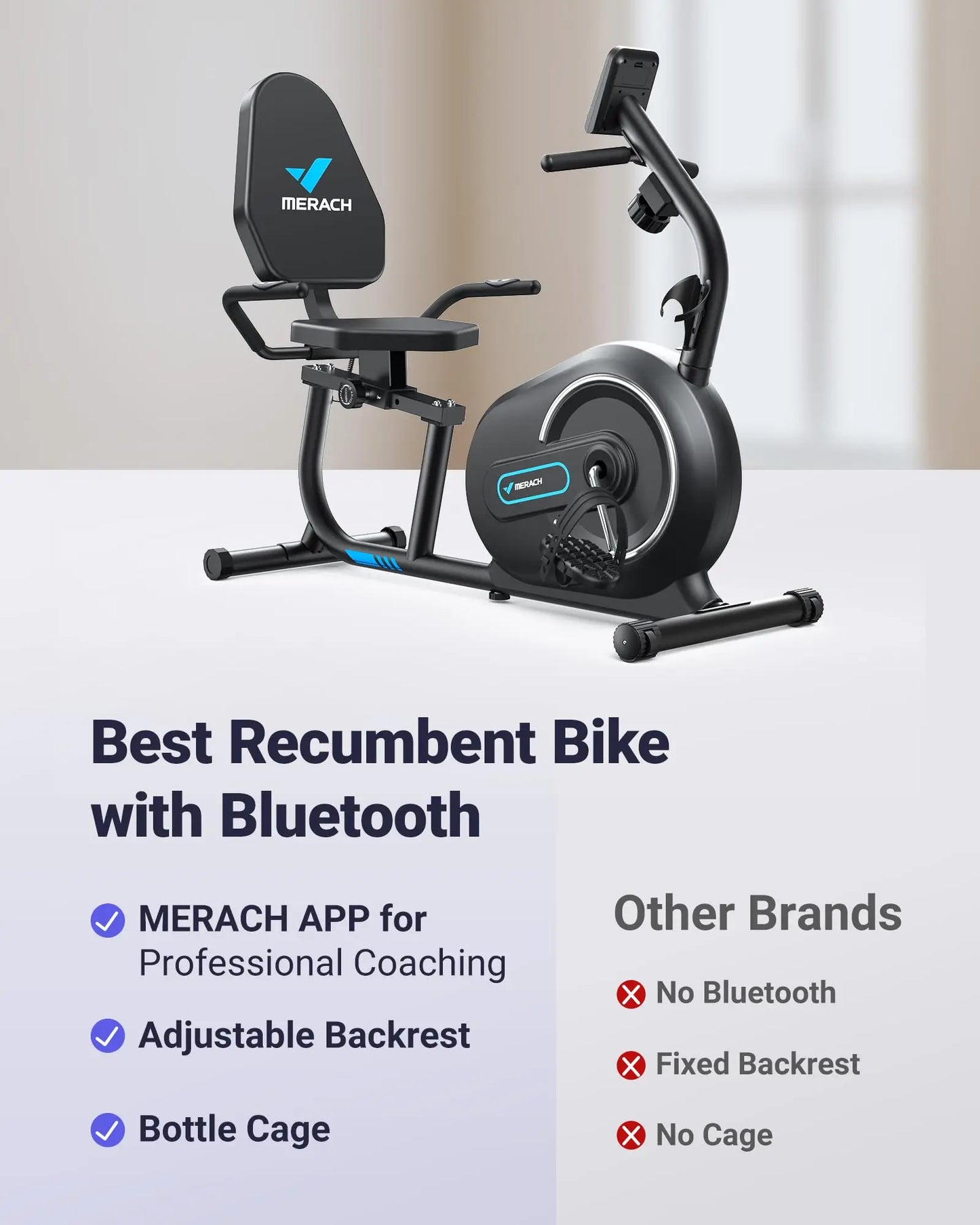 MERACH Recumbent Exercise Bike for Home Smart Bluetooth/Exclusive App Connectivity LCD Heart Rate Handle Magnetic Recumbent Bike
