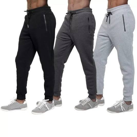 3 PACK: Men's Fleece Lined Slim Fit Casual Tech Jogger Sweatpants Zipper Pockets/for Casual Wear Sports and Loungewear S-3XL