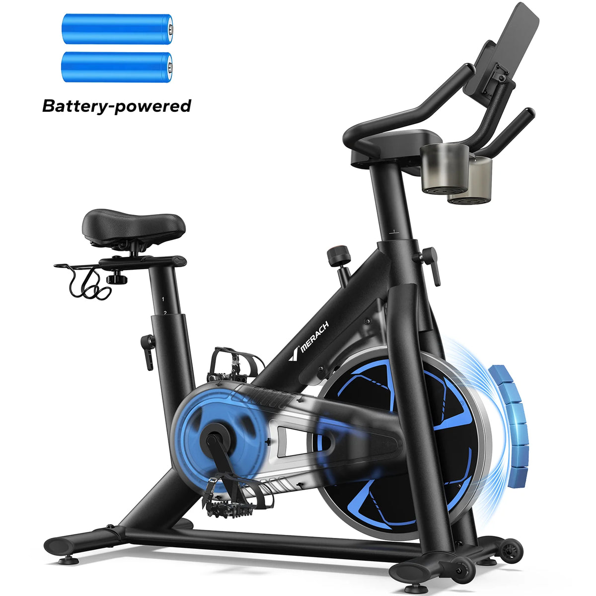 Merach Magnetic Exercise Bike No Plug Needed Low Noise Stationary/with Comfortable Seat Cushion Spinning Bike 330 lb Weight Capacity