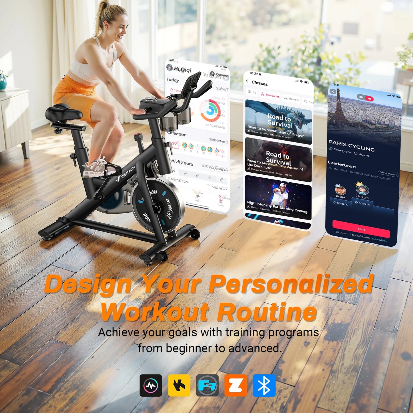 MERACH Exercise Bike Brake Pad Stationary Bike Low Noise Indoor Cycling Bike/270lbs Weight Capacity Tablet Mount Fitness Courses