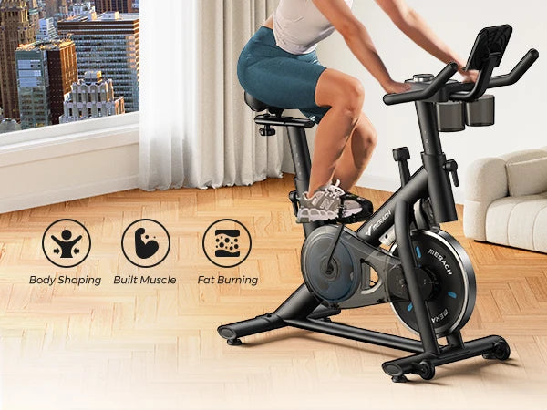MERACH Exercise Bike Brake Pad Stationary Bike Low Noise Indoor Cycling Bike/270lbs Weight Capacity Tablet Mount Fitness Courses