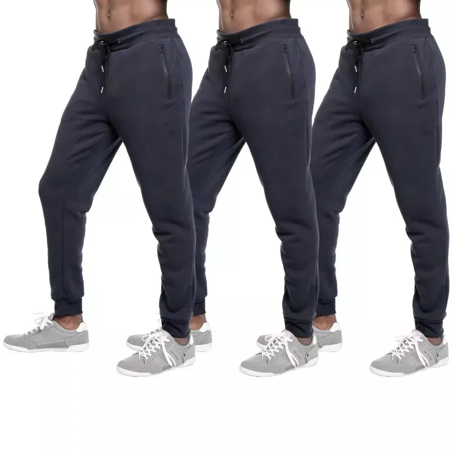 3 PACK: Men's Fleece Lined Slim Fit Casual Tech Jogger Sweatpants Zipper Pockets/for Casual Wear Sports and Loungewear S-3XL