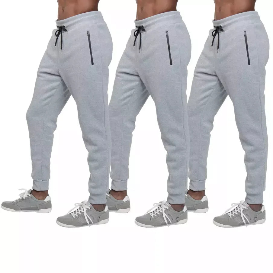 3 PACK: Men's Fleece Lined Slim Fit Casual Tech Jogger Sweatpants Zipper Pockets/for Casual Wear Sports and Loungewear S-3XL
