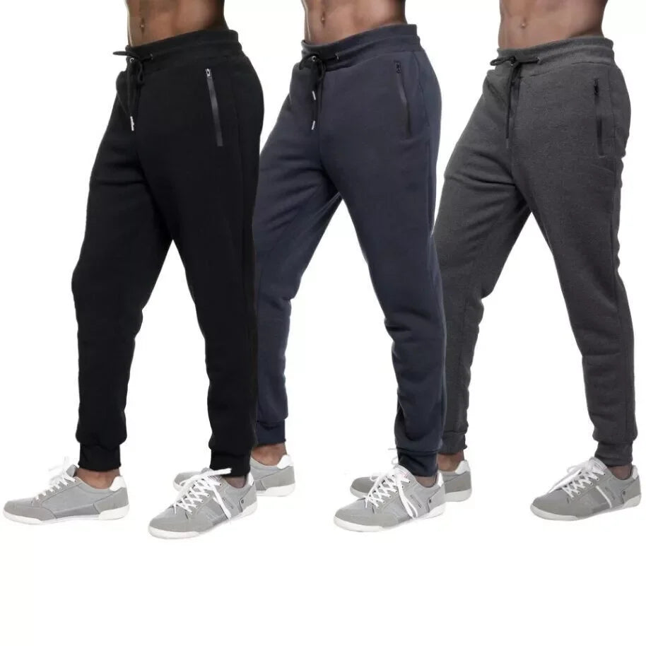 3 PACK: Men's Fleece Lined Slim Fit Casual Tech Jogger Sweatpants Zipper Pockets/for Casual Wear Sports and Loungewear S-3XL