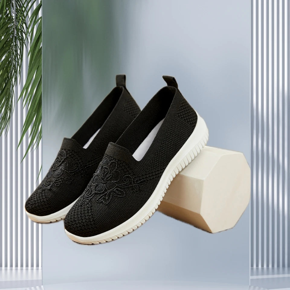 Women's breathable hollow flat shoes shallow mouth flower/solid color mesh shoes fashionable lazy shoes