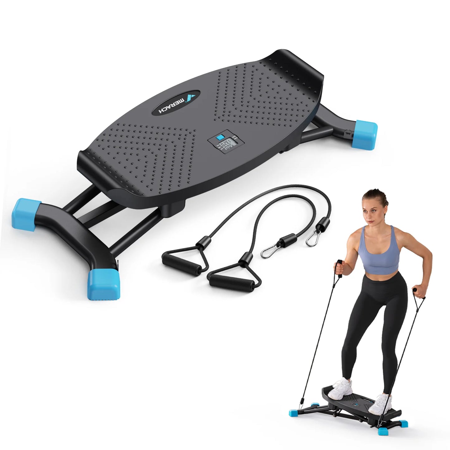 MERACH Mini Stepper Rocking Exercise Machine Balance Board/With Resistance Bands Quiet Fitness Pedal Trainer Lcd Monitor
