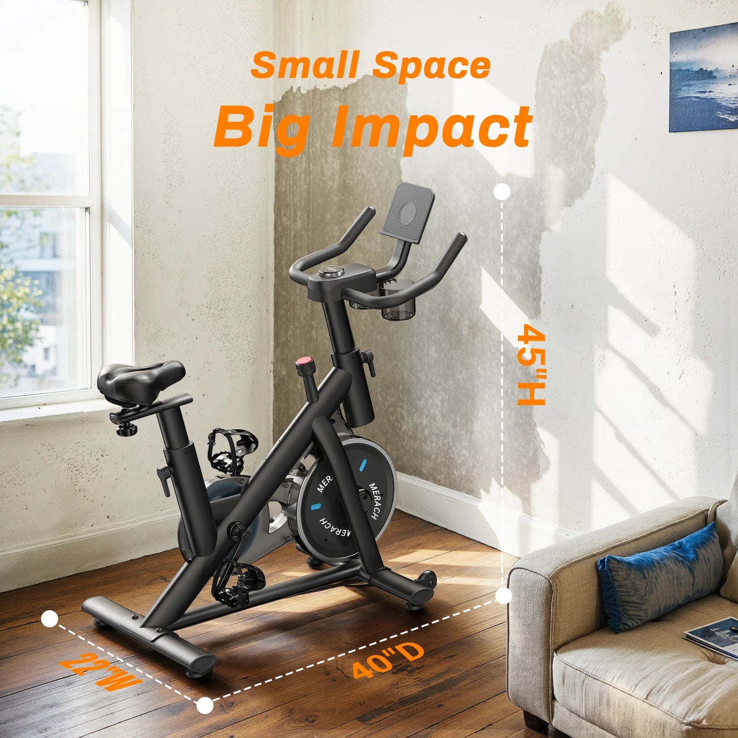 MERACH Exercise Bike Brake Pad Stationary Bike Low Noise Indoor Cycling Bike/270lbs Weight Capacity Tablet Mount Fitness Courses
