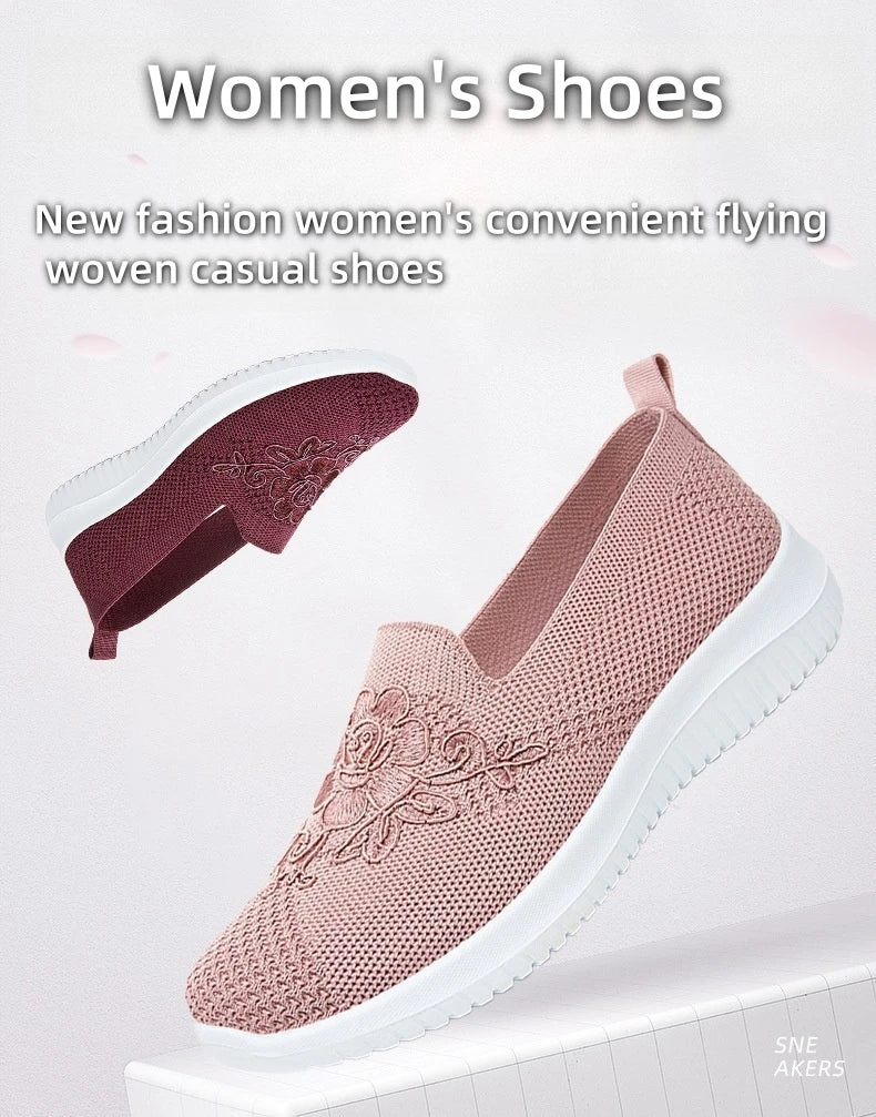 Women's breathable hollow flat shoes shallow mouth flower/solid color mesh shoes fashionable lazy shoes