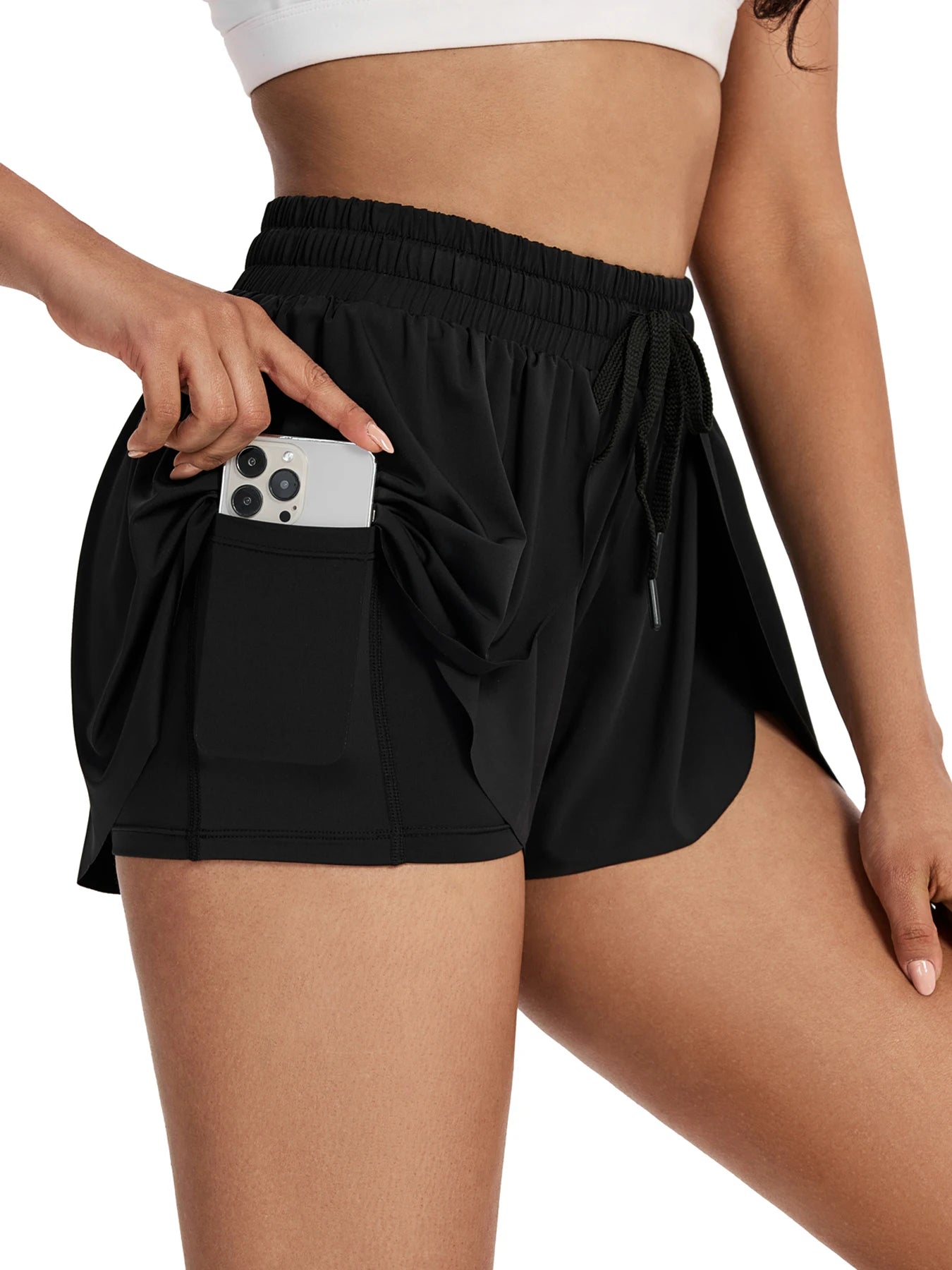 Women's Flowy Running Shorts Plain 2 IN 1 Drawstring Waist Shorts/Gym Yoga Athletic Workout Tennis Sport Skorts Skirts