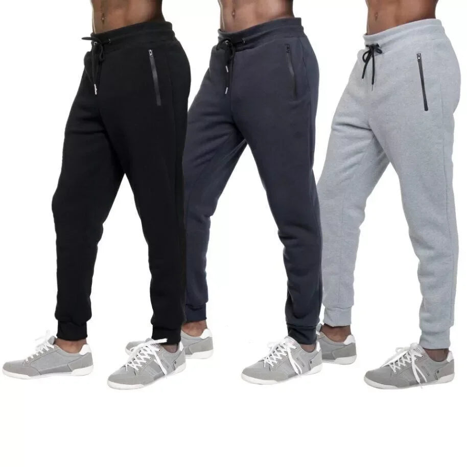 3 PACK: Men's Fleece Lined Slim Fit Casual Tech Jogger Sweatpants Zipper Pockets/for Casual Wear Sports and Loungewear S-3XL