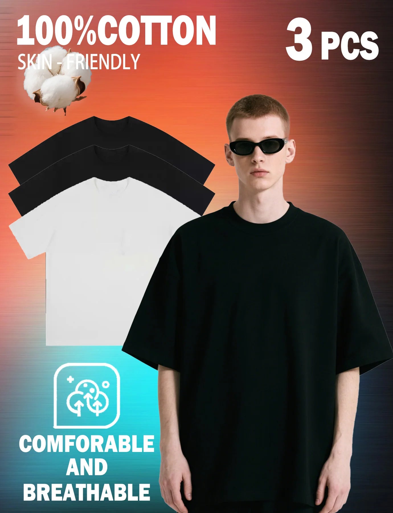 3-Piece Men's T-Shirt Set, 220 Gram Cotton Heavyweight/American Men's Apparel Available in Black and White.