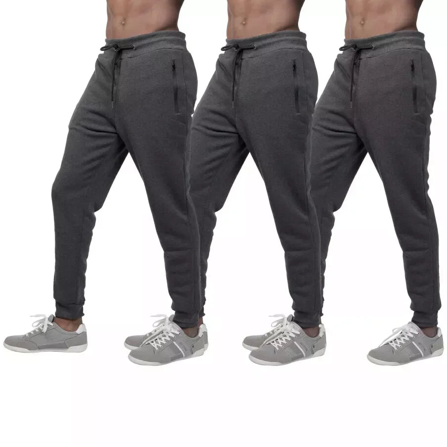 3 PACK: Men's Fleece Lined Slim Fit Casual Tech Jogger Sweatpants Zipper Pockets/for Casual Wear Sports and Loungewear S-3XL