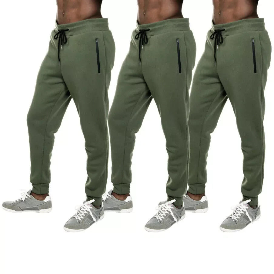 3 PACK: Men's Fleece Lined Slim Fit Casual Tech Jogger Sweatpants Zipper Pockets/for Casual Wear Sports and Loungewear S-3XL