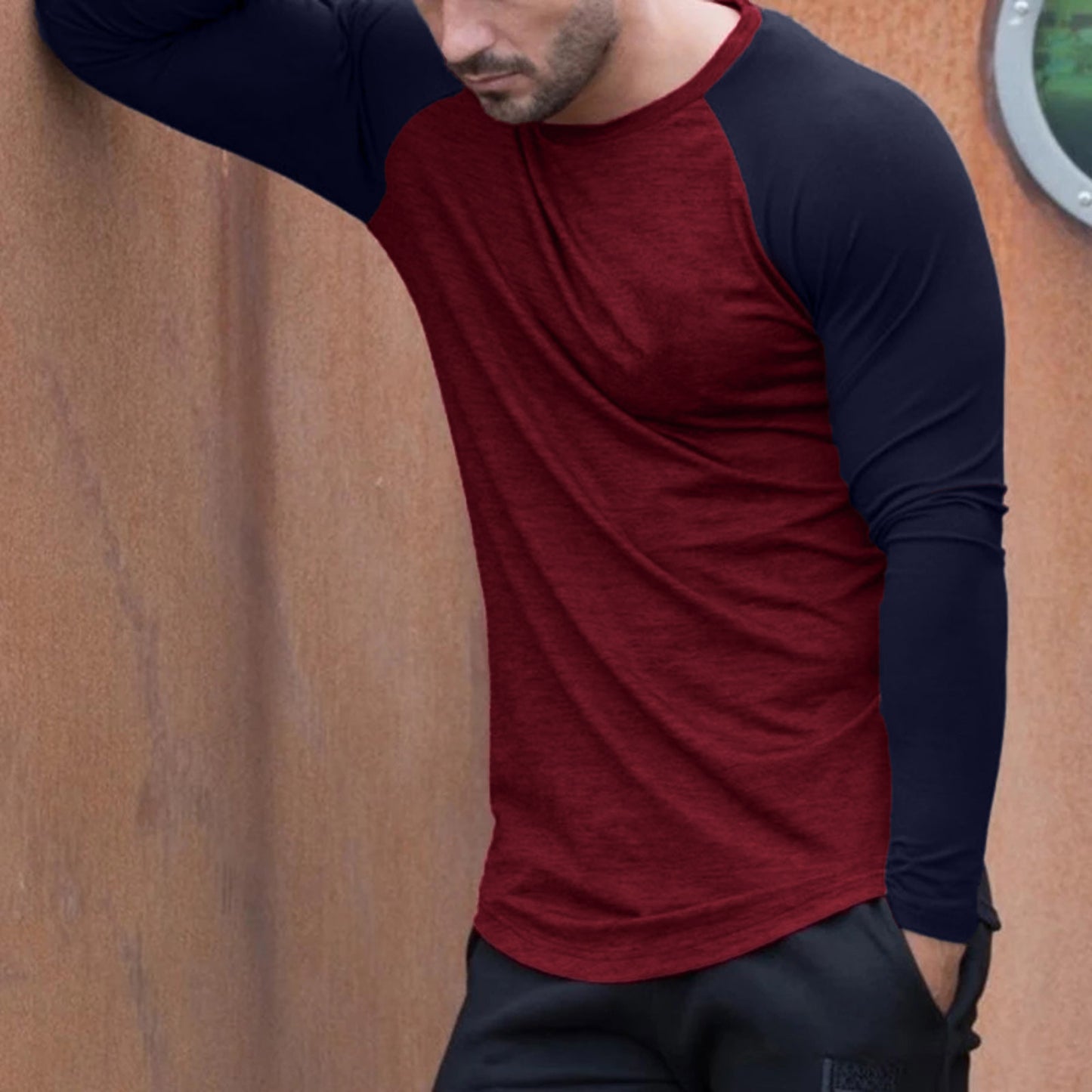 Men's Autumn Patchwork Long Sleeve T-shirt Slim Casual Fashion O Neck Pullover Top Daily Sports Oversized T Shirt Men Camisetas