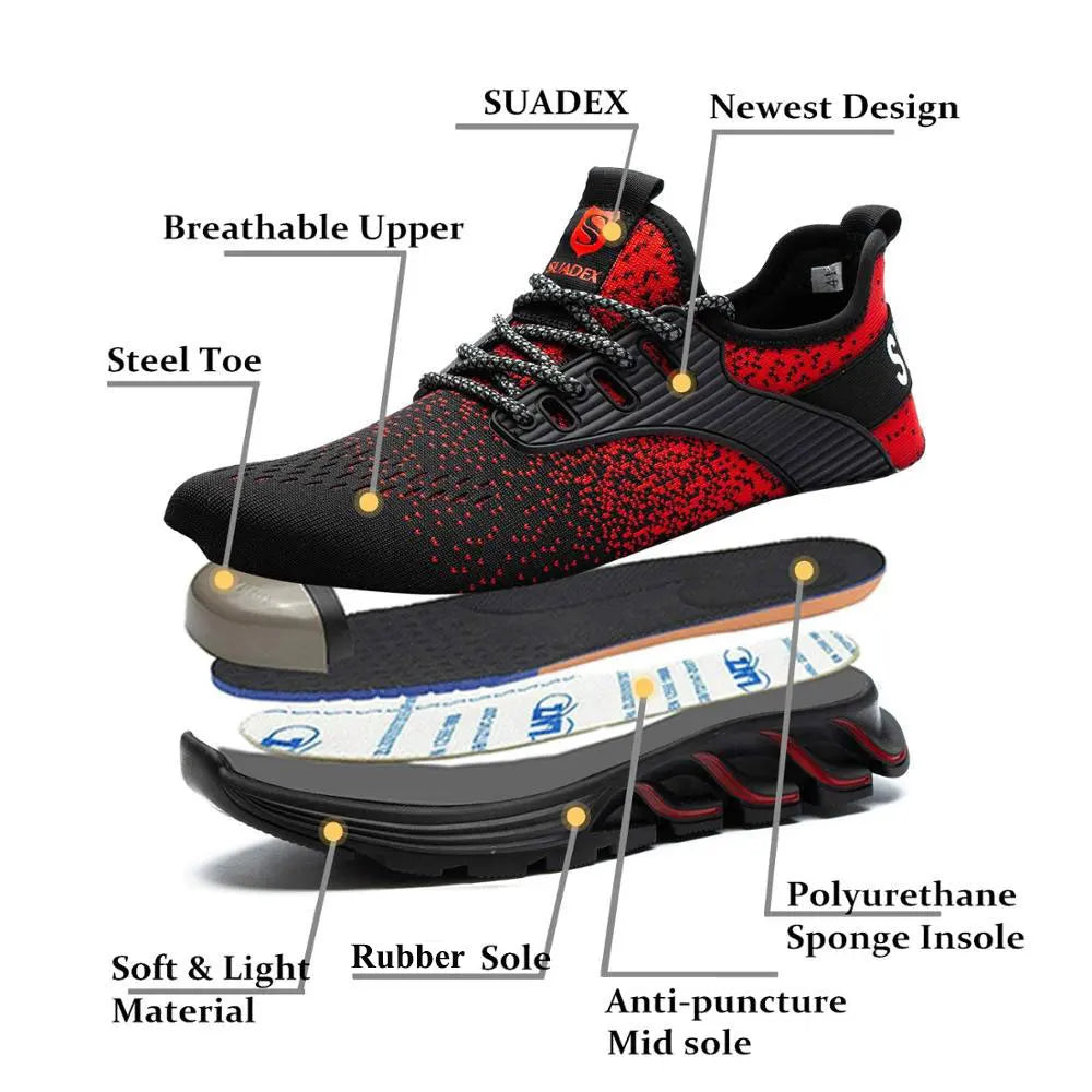 SUADEX Men Safety Shoes Steel Toe Boots Anti-Smashing Work Shoes/Lightweight Breathable Composite Toe Men EUR Size 37-48