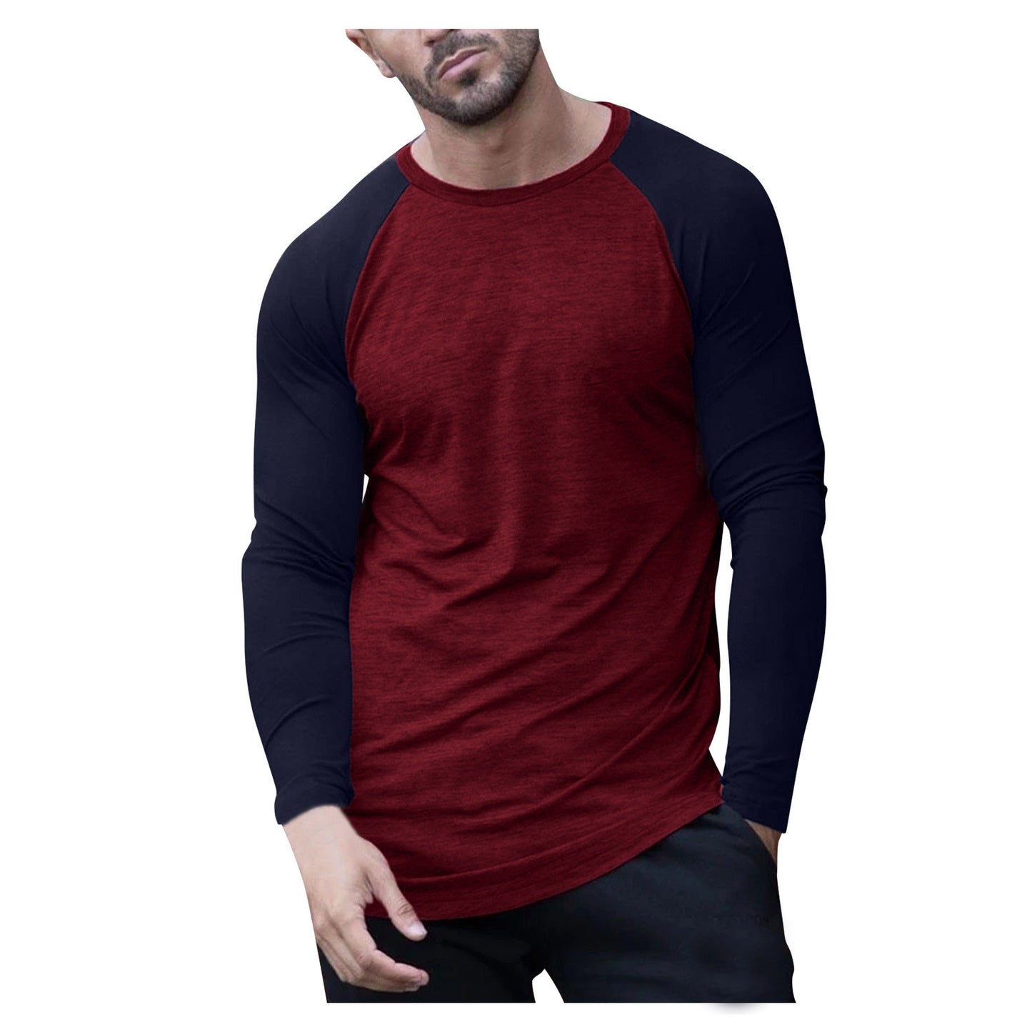 Men's Autumn Patchwork Long Sleeve T-shirt Slim Casual Fashion O Neck Pullover Top Daily Sports Oversized T Shirt Men Camisetas