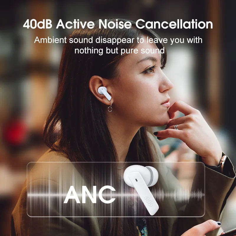QCY HT05 ANC Wireless Earphones 40dB Active Noise Cancelling Bluetooth/5.2 Headphones 6 Mic ENC HD Call Headset TWS Earbuds