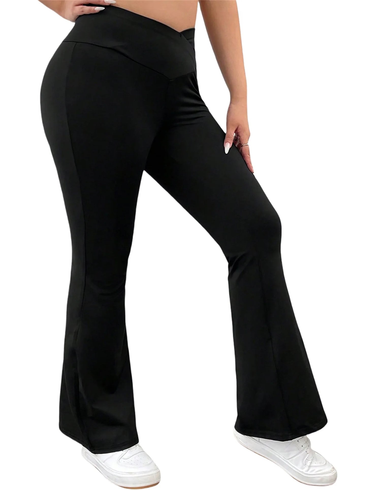 Women Plus Size High Waist Wide Leg Palazzo Pants Solid Color/Loose Fit Casual Long Trousers with Pockets