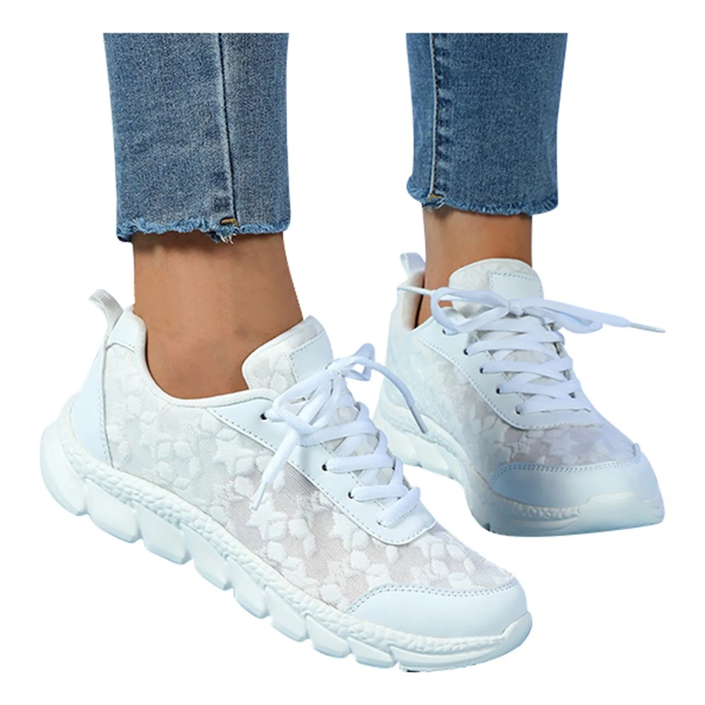 Women's Fashion Vulcanized Sneakers Breathable Mesh Leather/Patchwork Platform Shoes Color Matching Lace Up Running Shoes