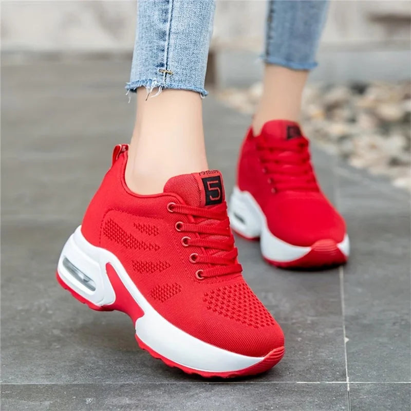 Women Sport Shoes Air Cushion Running Sneaker Comfortable/Mesh Shoes Lace Up Breathable White Walking Shoes