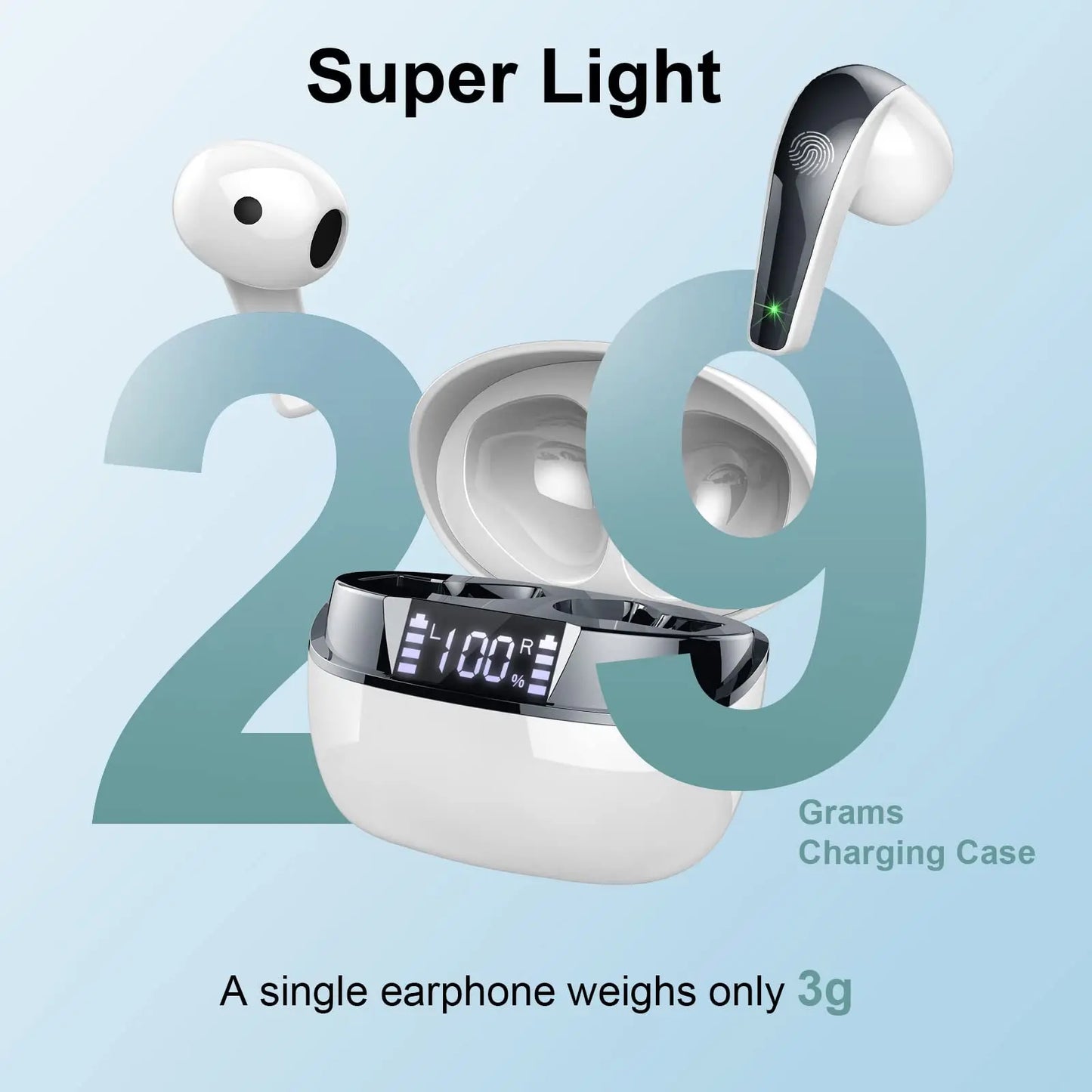 Wireless Earbuds, Bluetooth 5.3 Headphones In Ear with Dual Mic/35H Wireless Earphones Sport with ENC Noise Canceling Mic.