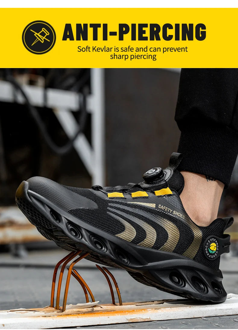 Lace-free, breathable, lightweight and comfortable/anti-smashing and anti-puncture safety shoes