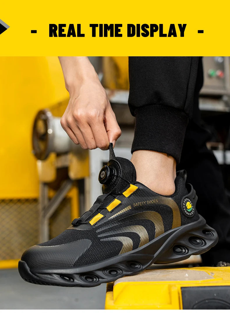 Lace-free, breathable, lightweight and comfortable/anti-smashing and anti-puncture safety shoes