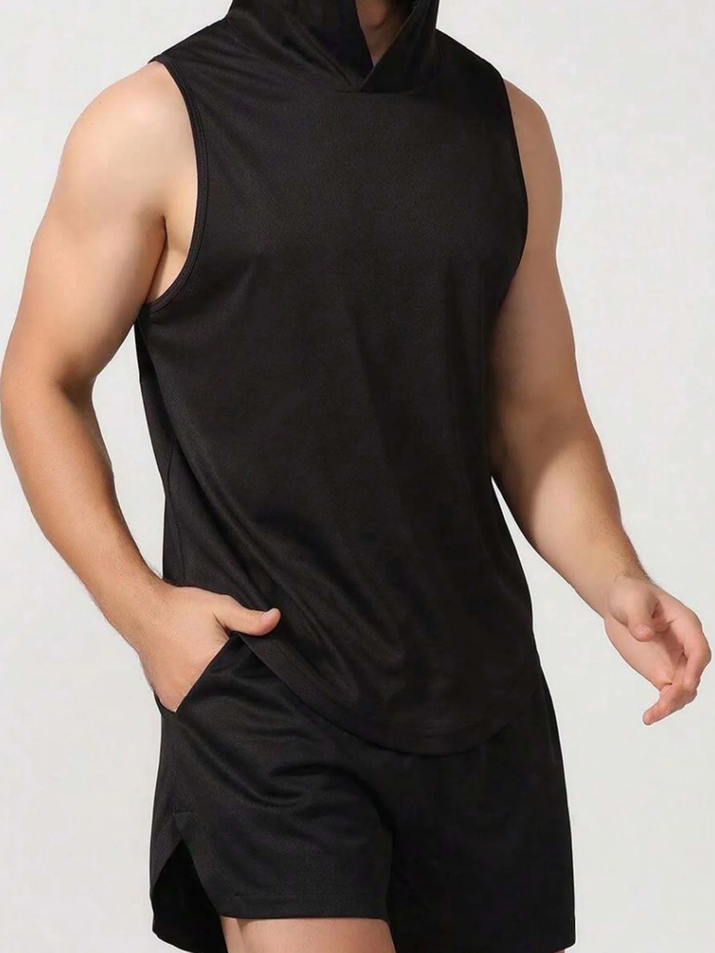 Men s Sleeveless Hooded Workout Tank Top Solid Color Athletic/Gym Vest for Bodybuilding and Summer Fitness Training