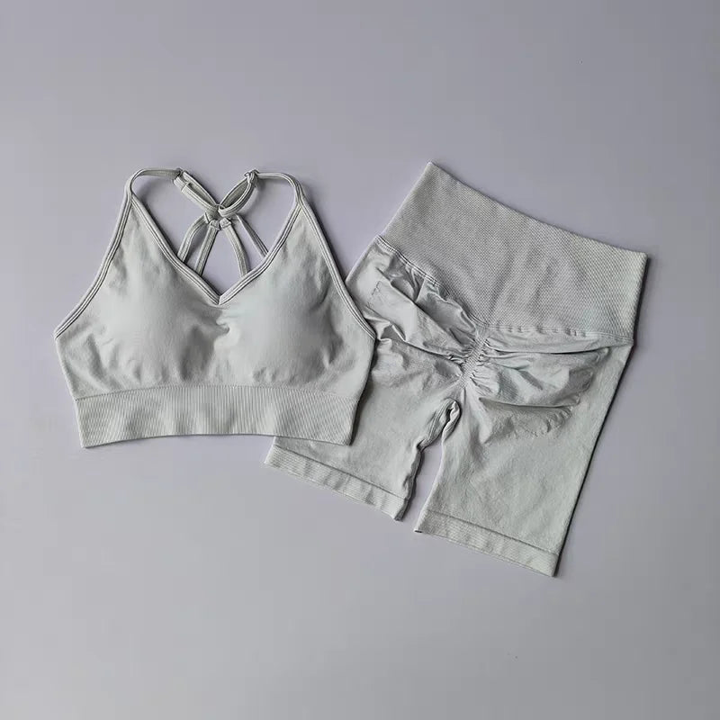 2 Pcs Yoga Sets Women High Waist Workout Outfits Gym Wear/Gym Clothing Sports Suits Fitness Tracksuit Sportswear Shorts Suit