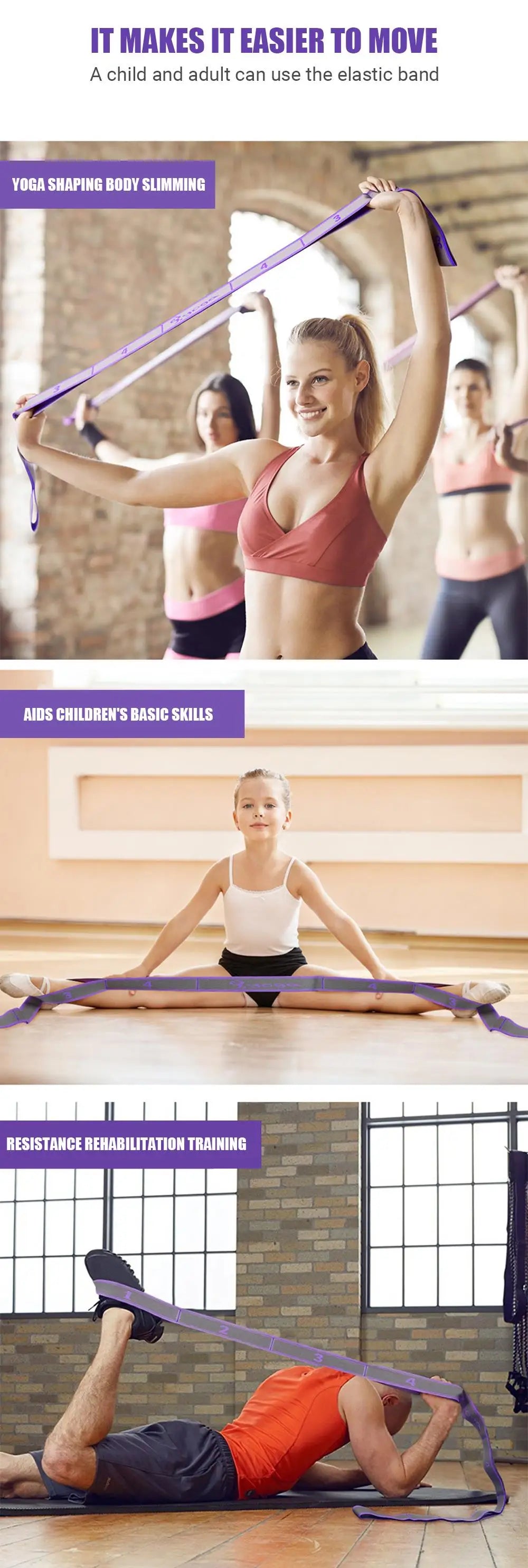 Multi-Section Elastic Yoga Resistance Bands Adult Child Dance Training/Gym Home Pilates Exercise Pull Strap Belt Fitness Sport