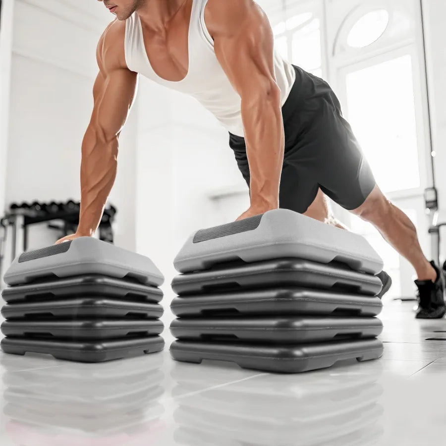 16inch Aerobic Step Platform Adjustable Fitness Stepper/with 4 Adjustable Step Risers Aerobics Stepper Workout Stepper