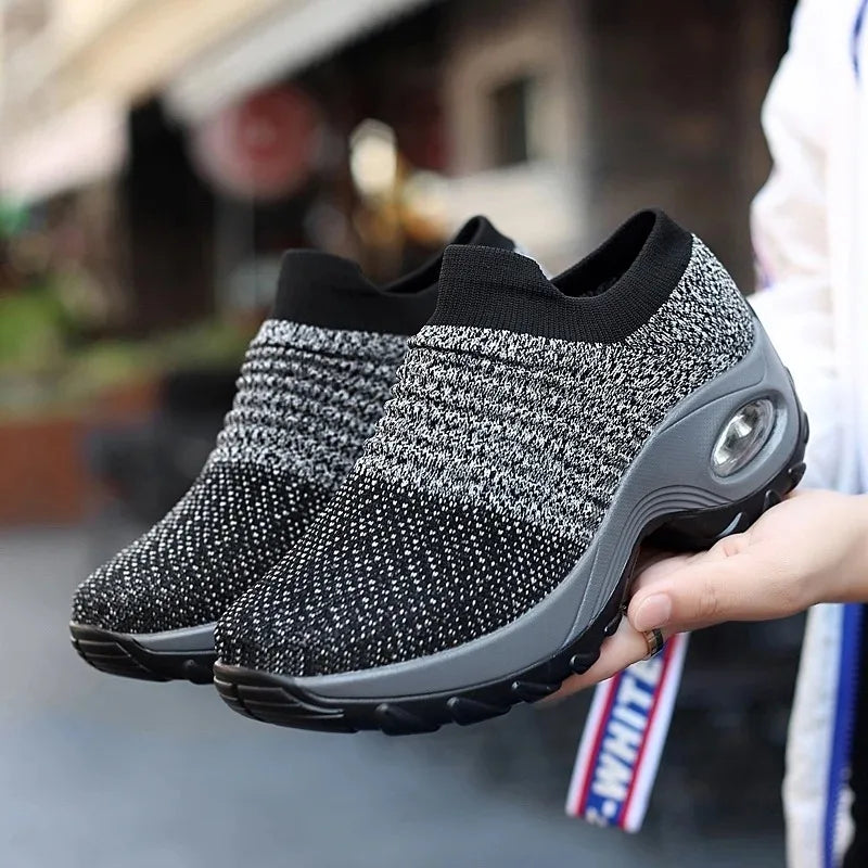 Women Running Training Sneakers Female Air Cushion/Causal Sport Shoes Slip On Walking Sock Shoes
