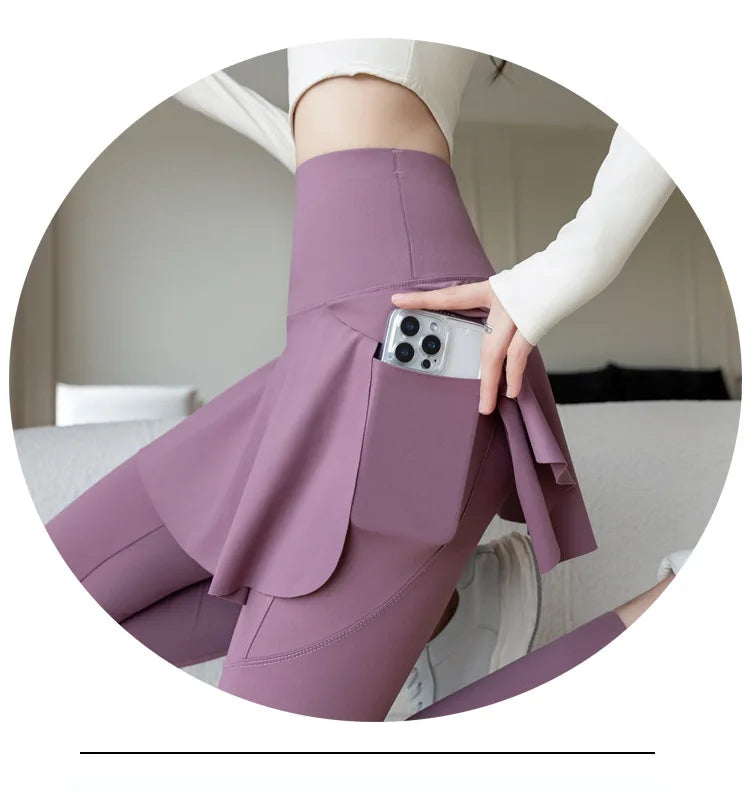Women Fake Two Pieces Leggings Seamless Fitness Leggings High Waist/with Pocket Elastic Slim Fashion Hip Lifting Yoga Pants