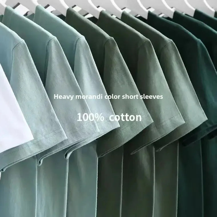 Summer Men Green T-shirt 100% Pure Cotton/Short-sleeved Top T-shirt Green Cotton Half-sleeve T Shirt