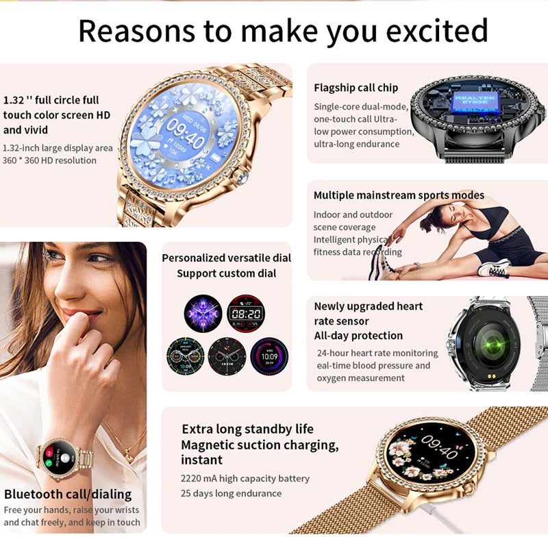 Xiaomi Fashion Women Smart Watch/1.32Inch 360 HD Screen Diamond Bracelet