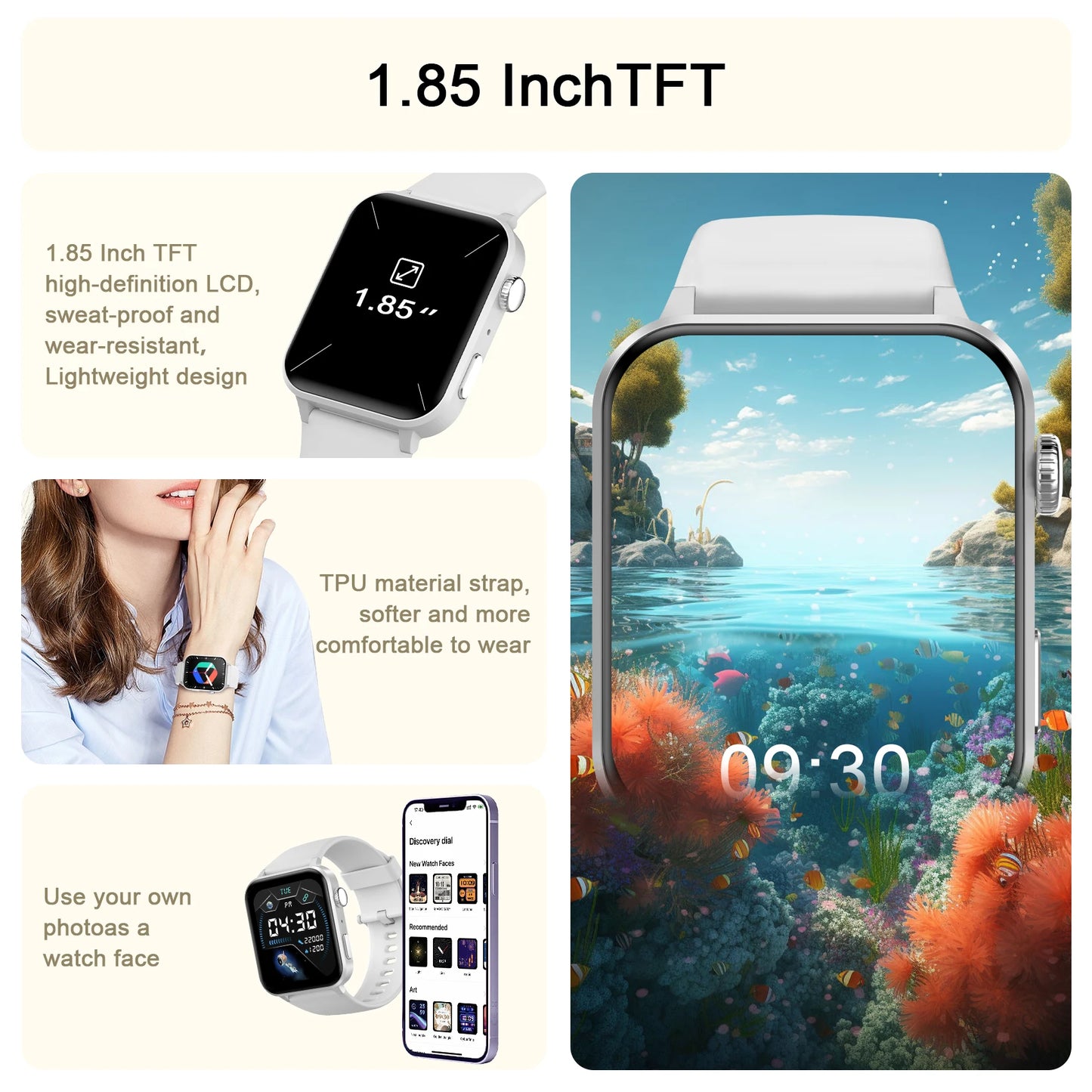 Blackview R30Pro Gray Smartwatch 1.85'' BT Call Waterproof Smart Watch Heart Rate/SpO2 Monitor Man Woman Watches for Android IOS