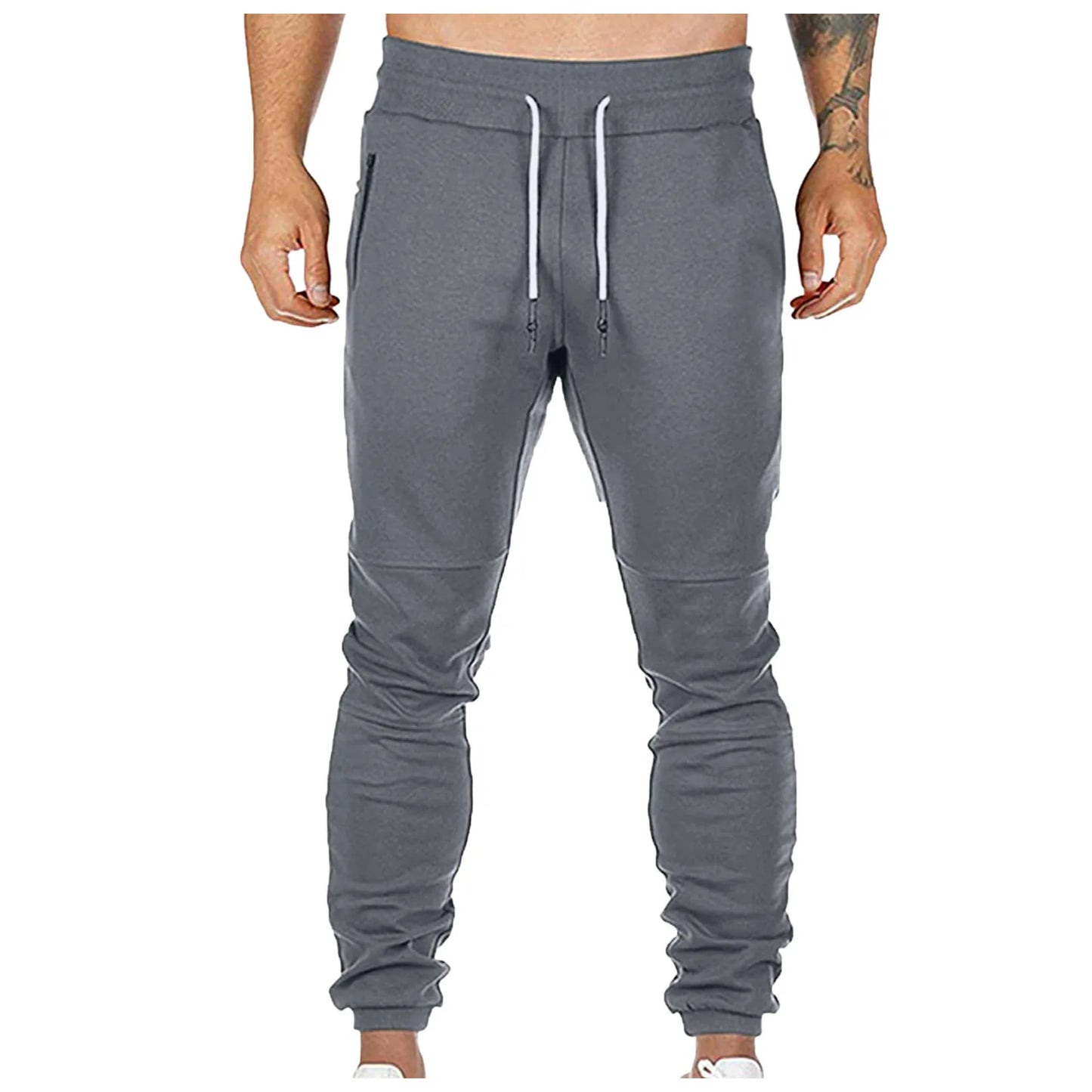 Cargo Pants for Men Solid Color Side Pockets Lace Up Waistband/Casual Trousers European American Fitness Athletic Trousers