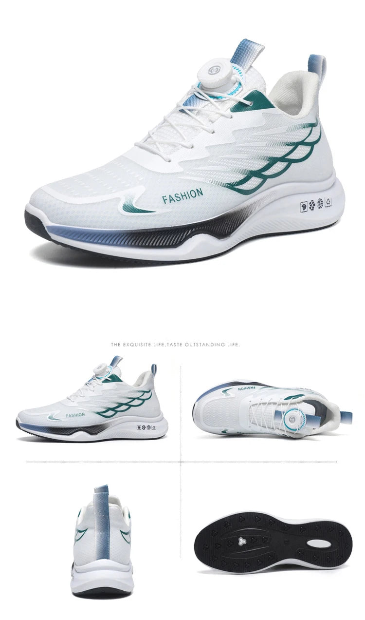 Oulylan Men's Running Sports Shoes Casual Fashion Popular Mesh/Rotating Buttons Breathable Hollow Sneakers Men