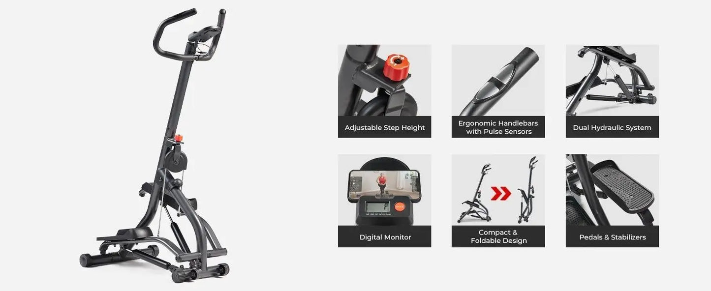 Health & Fitness Stair Stepper w/Handlebar Extended Step/Range Climber Machine for Legs, Core and Glute Workouts Connection