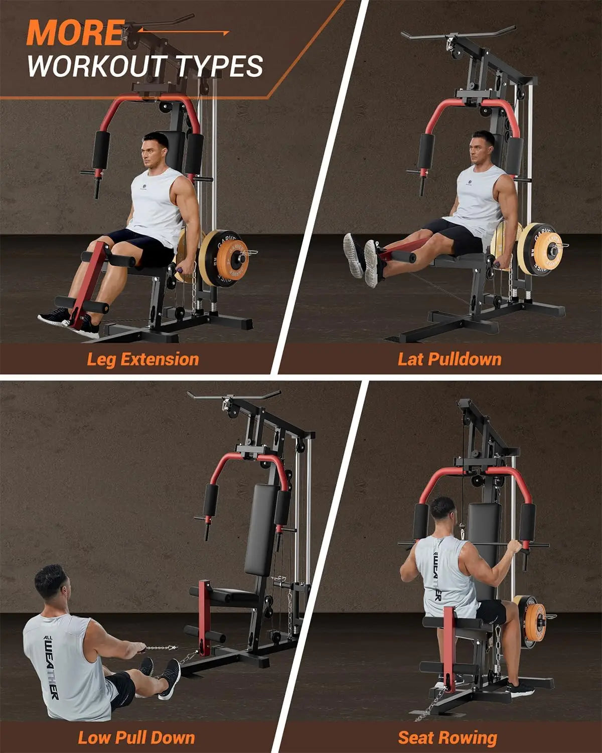 Home Gym Machine Full Body Workout Equipment with Pulley System/Leg Press Support for Strength Training Workout Station