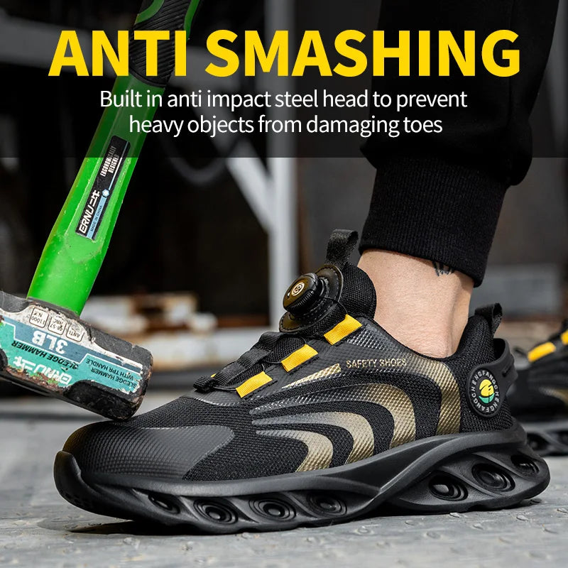 Lace-free, breathable, lightweight and comfortable/anti-smashing and anti-puncture safety shoes